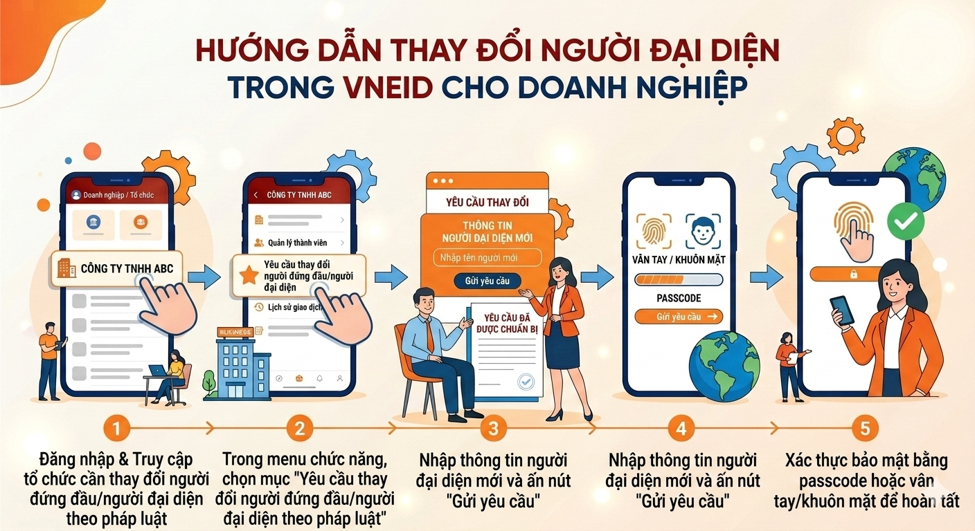 Hướng dẫn thay đổi người đại diện theo pháp luật trong VNeID của doanh nghiệp