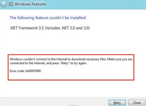 Tình huống thường gặp: Tình huống số 3 - Hiển thị thông báo: Windows couldn't connect to the internet to download necessary files....