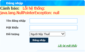 Cảnh báo: Lỗi hệ thống: java.lang.NullPointerException: null