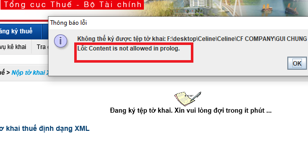 Content is not allowed in prolog: Lỗi khi nộp tờ khai xml và cách khắc phục