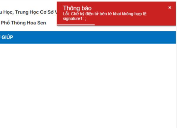 Dịch Vụ Công: Ký tờ khai  và nộp thì nhận báo lỗi “Chữ ký điện tử trên tờ khai không hợp lệ”